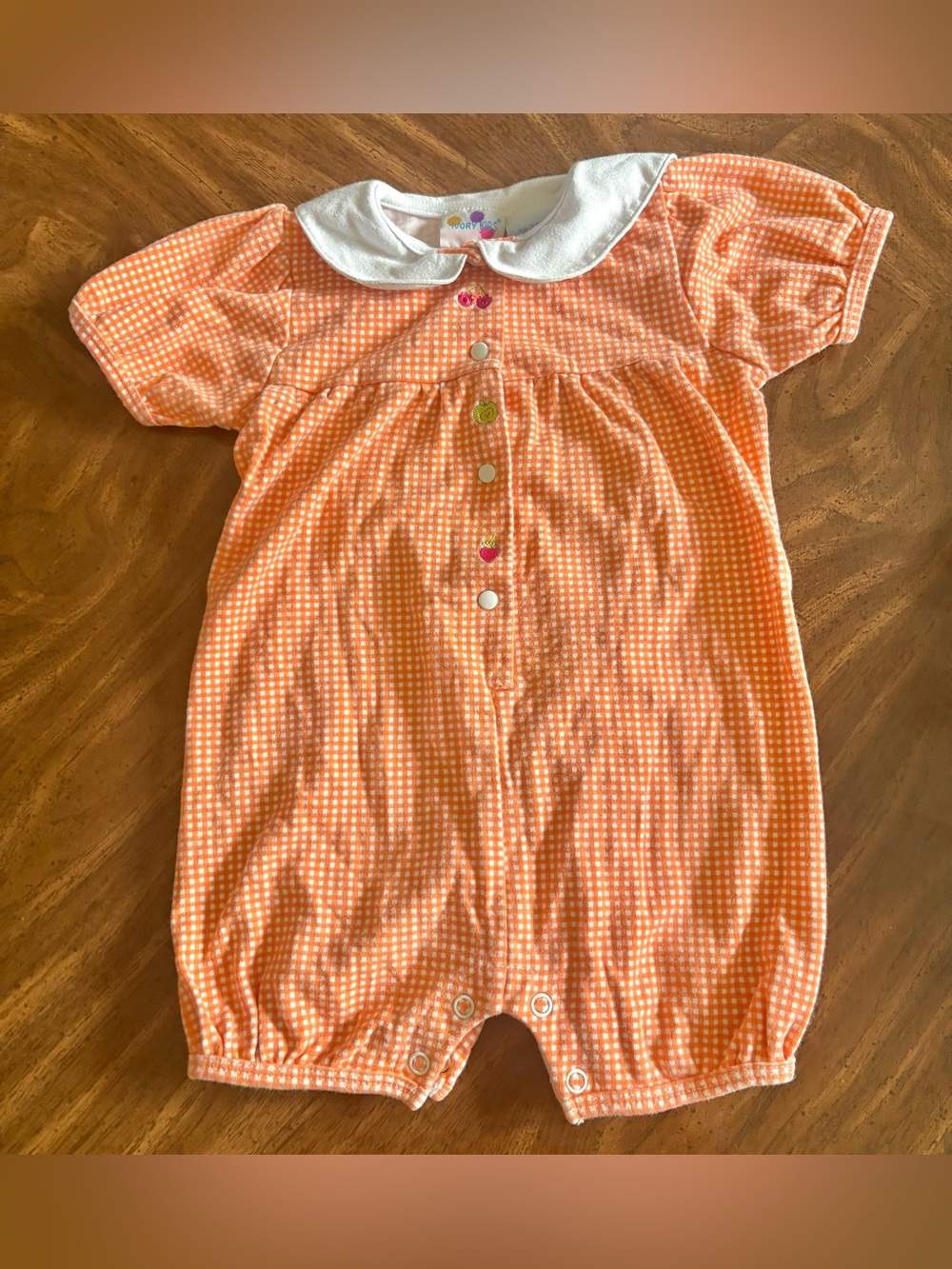 Vintage Orange Gingham Baby Fruit Romper